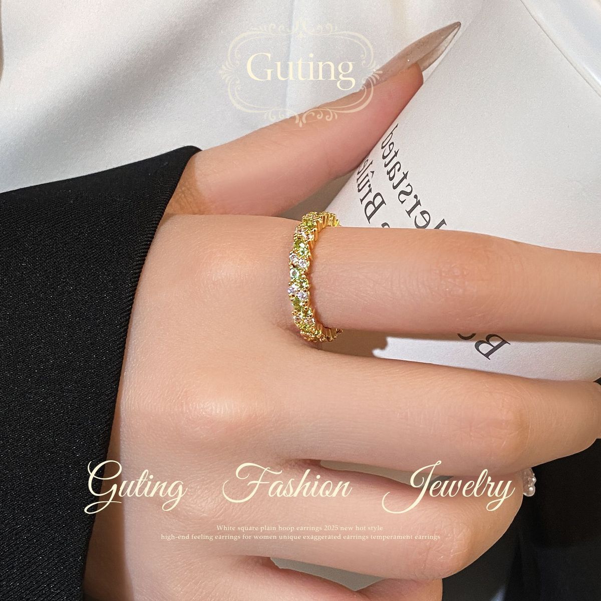 Gold Full-Crystal Open Ring detail image 7