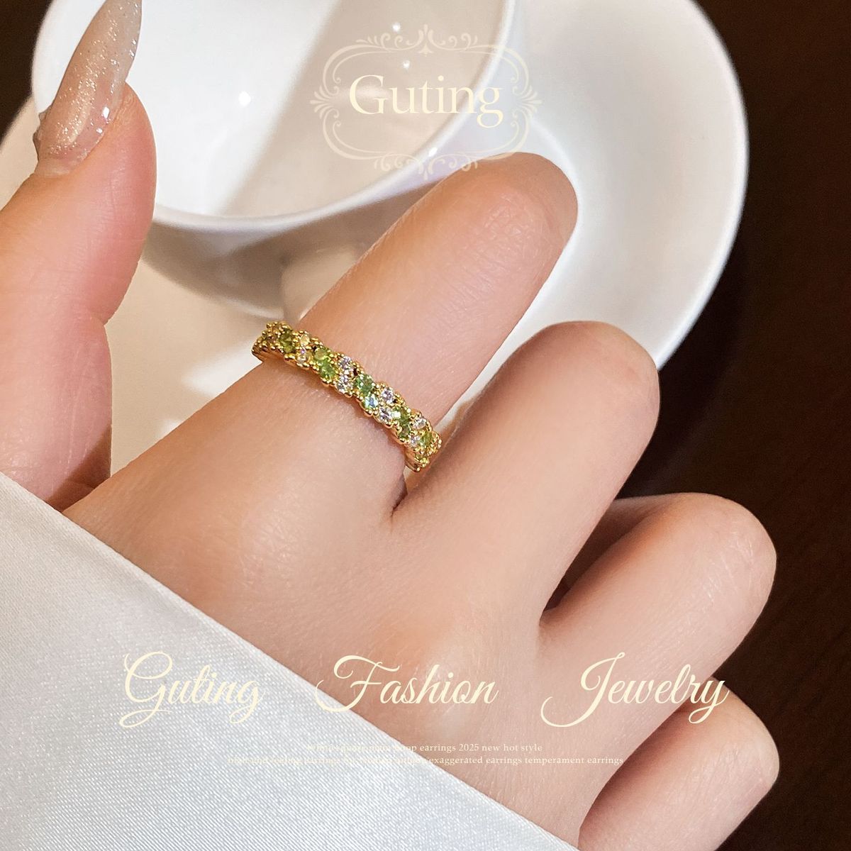 Gold Full-Crystal Open Ring detail image 5