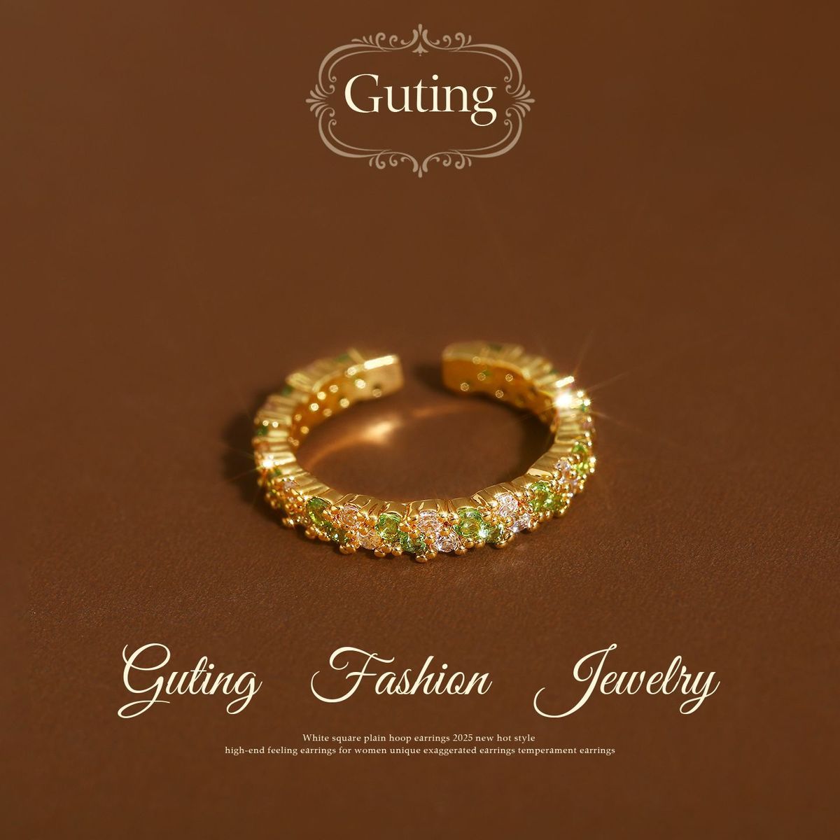 Gold Full-Crystal Open Ring detail image 13