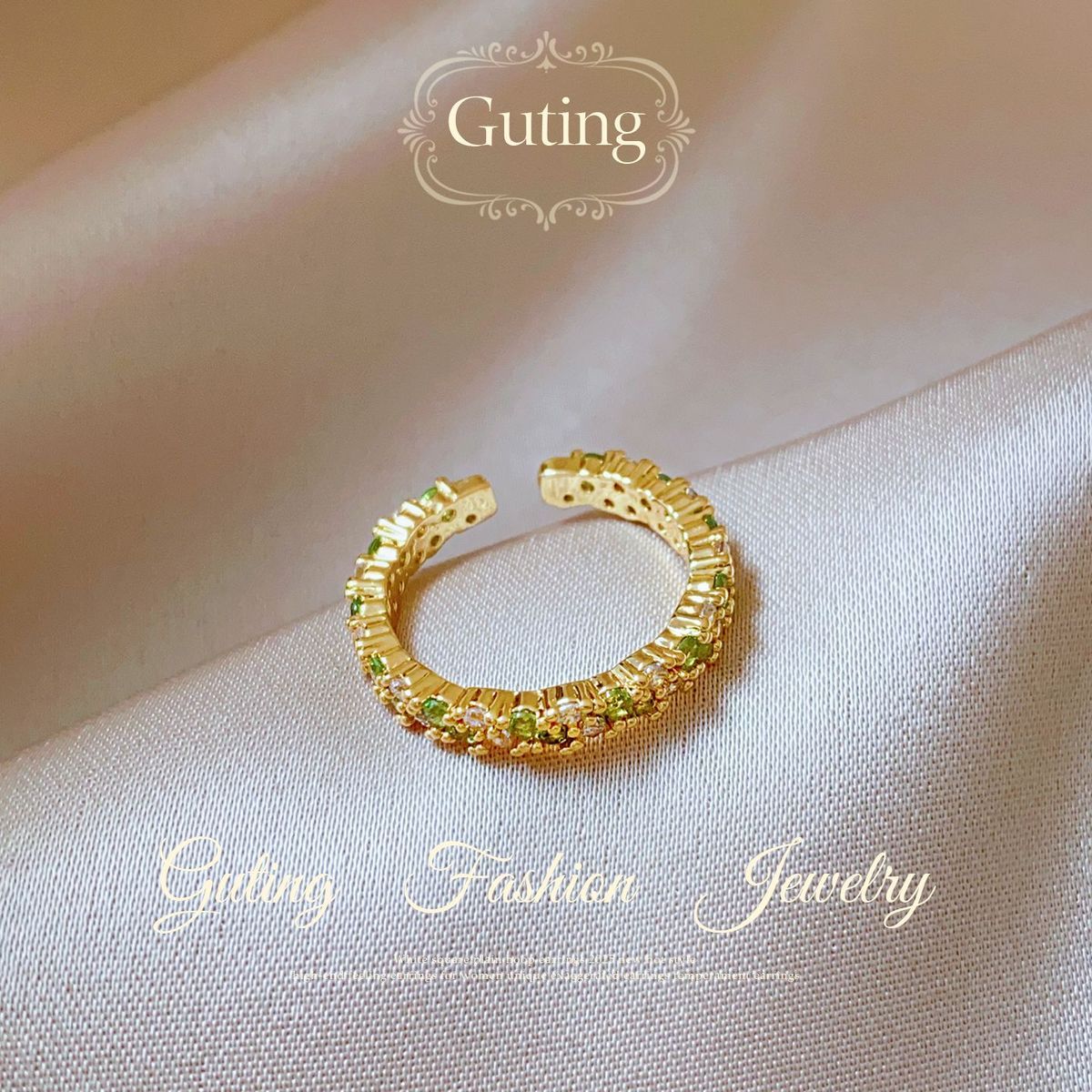 Gold Full-Crystal Open Ring detail image 11