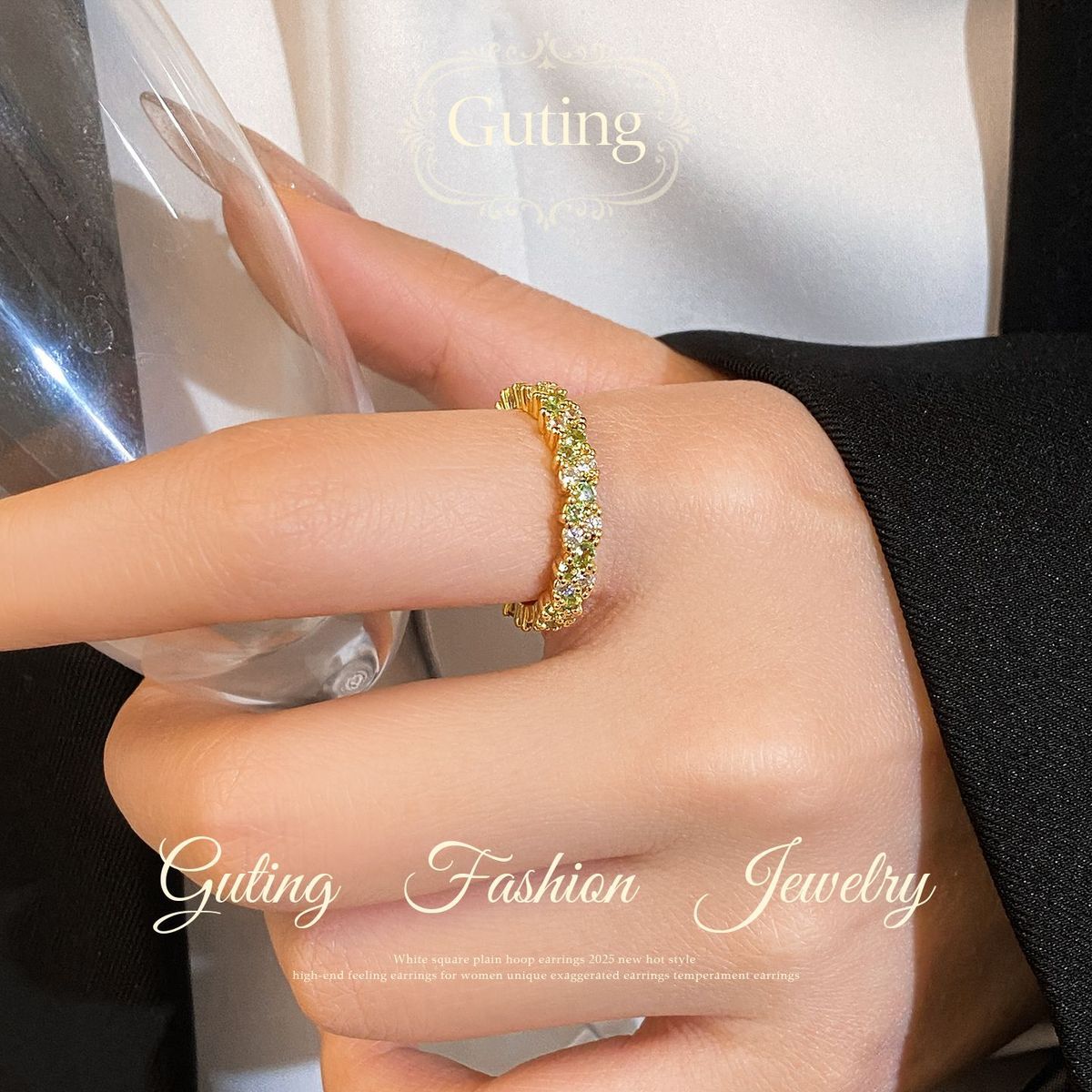 Gold Full-Crystal Open Ring detail image 15