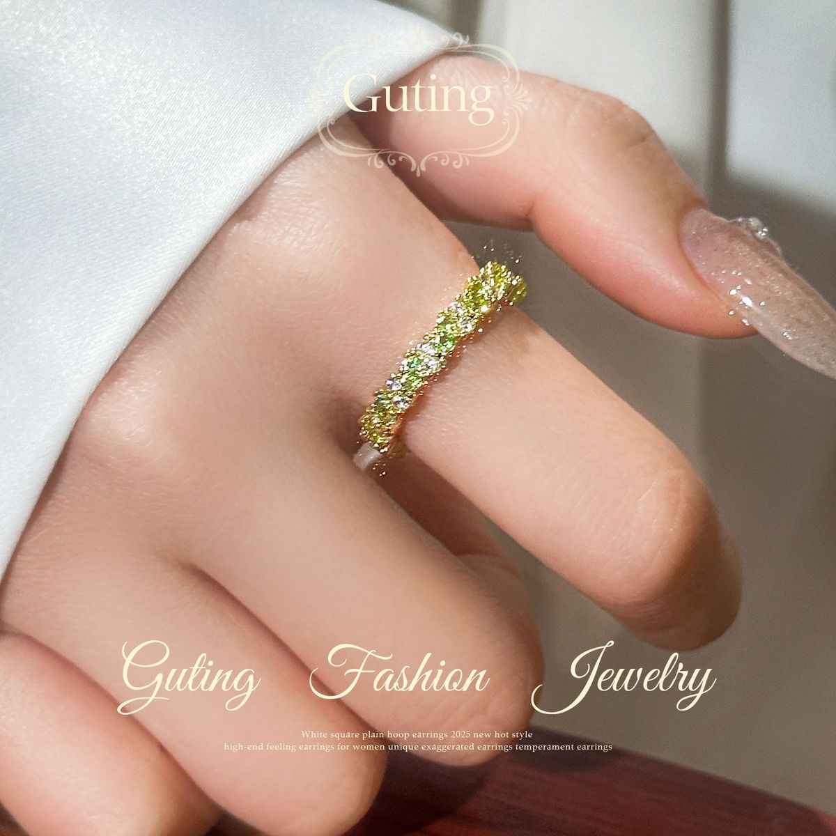 Gold Full-Crystal Open Ring detail image 3