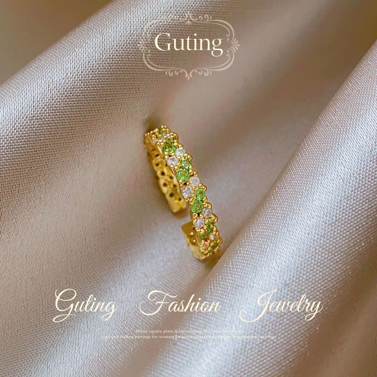 Gold Full-Crystal Open Ring detail image 9