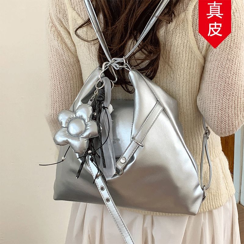 KITE SPIDIE真皮银色双肩包包女2026新款时尚高级感大容量斜挎包
