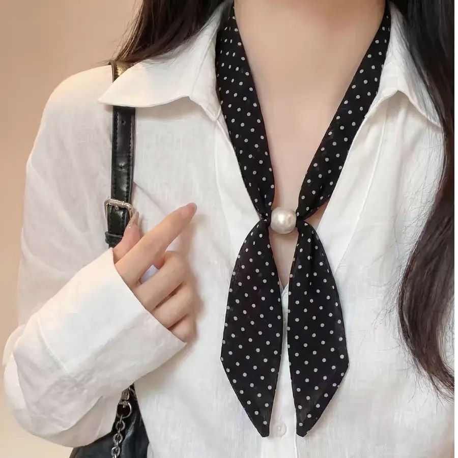 Sciarpa da collo vintage in seta con decorazioni di perline in stile coreano, ideale per selfie e per la primavera._voghion.com