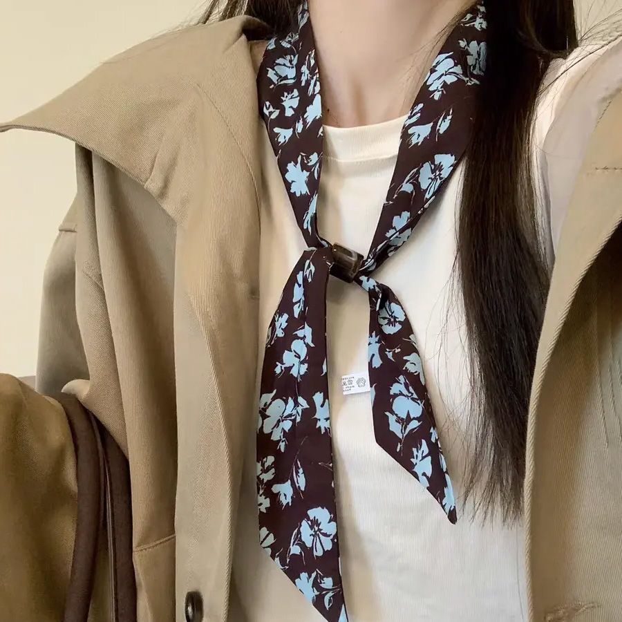 Sciarpa da collo vintage in seta con decorazioni di perline in stile coreano, ideale per selfie e per la primavera._voghion.com
