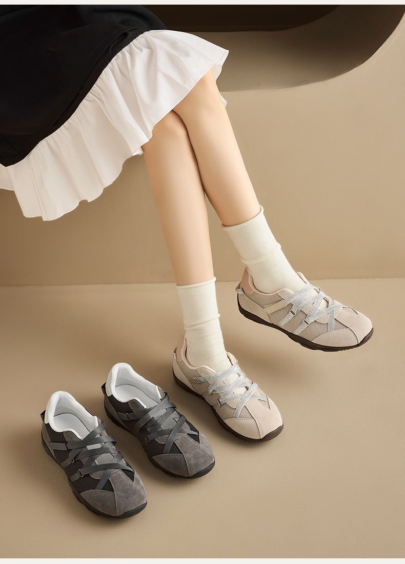 Dames cross-strap sneakers van ademend mesh in balletstijl_voghion.com