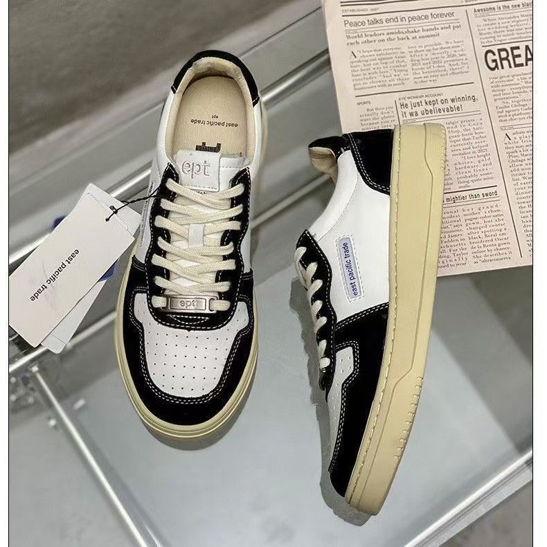 Chaussures blanches de style coréen Ept 2025, baskets rétro décontractées de niche avec bout rond, légères et polyvalentes_voghion.com