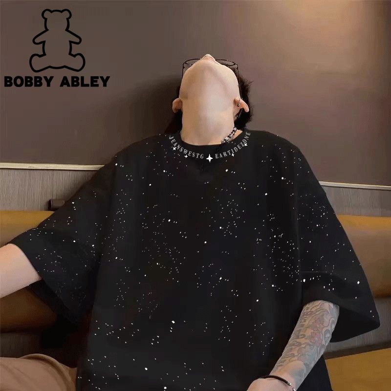 BOBBY ABLEY夏季休闲重磅纯棉满天星短袖T恤男印花圆领爆款上衣