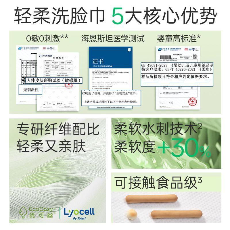 维达优可舒洗脸巾悬挂式母婴清洁擦脸巾敏感肌可用不易掉毛清洁巾 图片 9