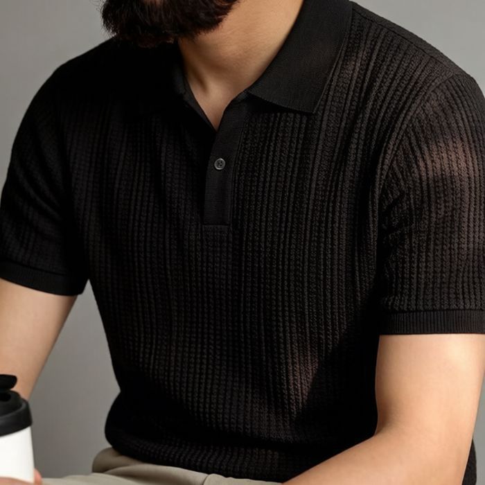 26 Spring/Summer New Solid Color Knit Top With Turn-down Collar, Large Size, High-end POLO Short Sleeve T-shirt,_voghion.com