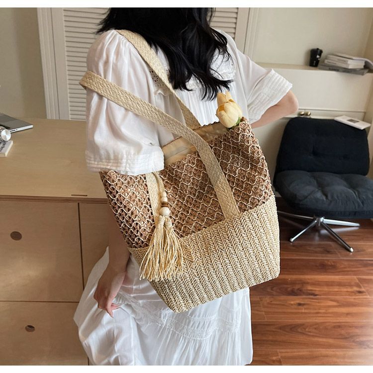Große Strohtasche Für Den Strandurlaub Handgeflochtene Schultertasche_voghion.com