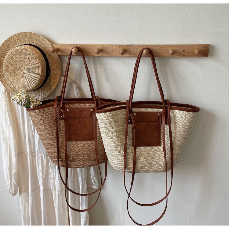 Geflochtene Stroh Beuteltasche Für Damen Große Strand Schultertasche_voghion.com