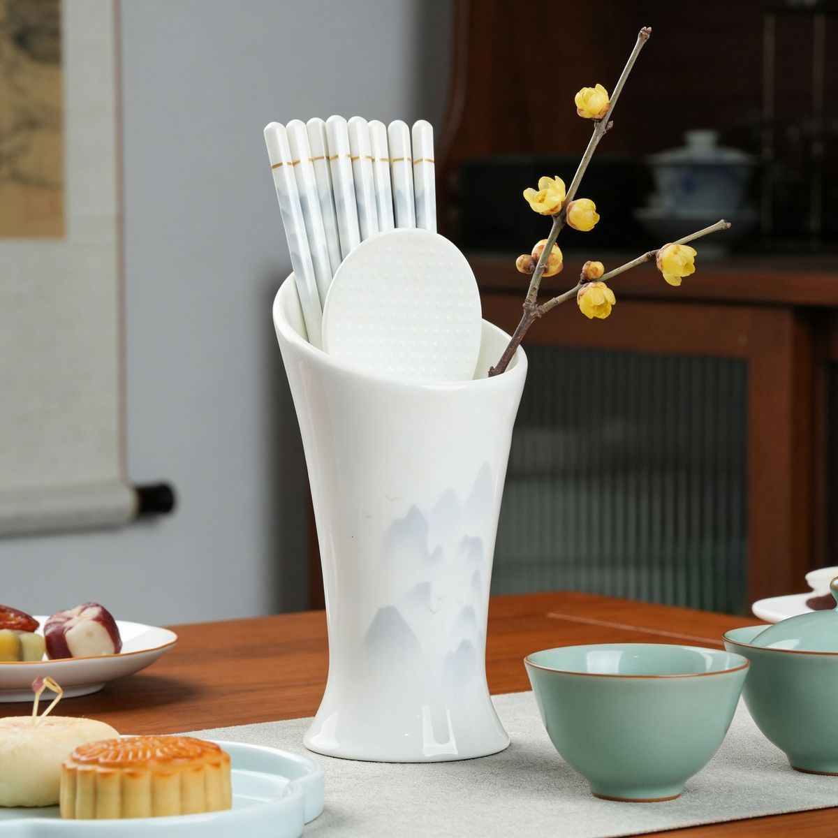 新款陶瓷筷子家用食品级高档景德镇防霉餐具防滑耐高温筷子筒