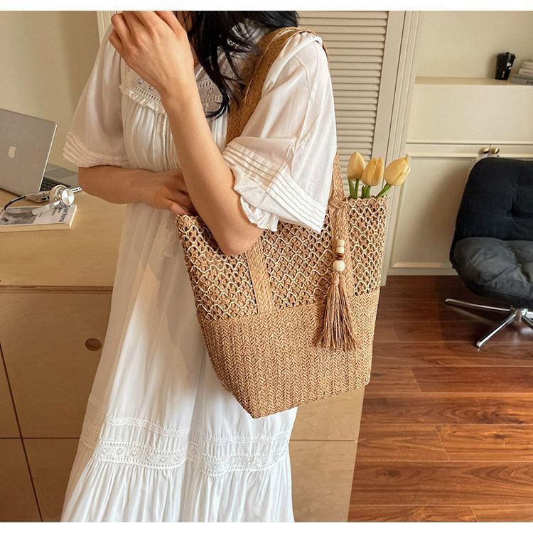 Große Strohtasche Für Den Strandurlaub Handgeflochtene Schultertasche_voghion.com