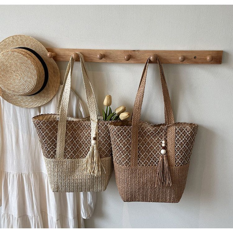 Große Strohtasche Für Den Strandurlaub Handgeflochtene Schultertasche_voghion.com
