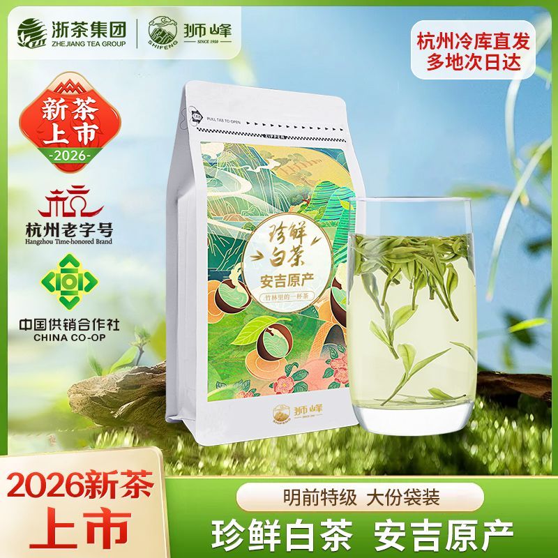 2026新茶狮峰牌珍鲜白茶明前特级茶叶安吉原产正宗绿茶100g自己喝