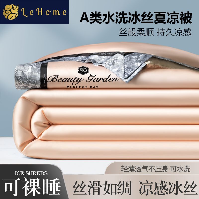 LEHOME凉感夏凉被空调被冰丝刺绣夏被四件套可水洗机洗薄款被子 图片 5