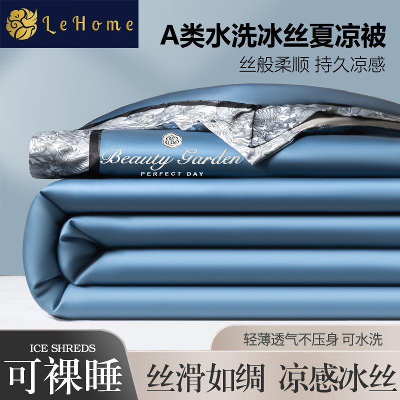 LEHOME凉感夏凉被空调被冰丝刺绣夏被四件套可水洗机洗薄款被子 图片 3