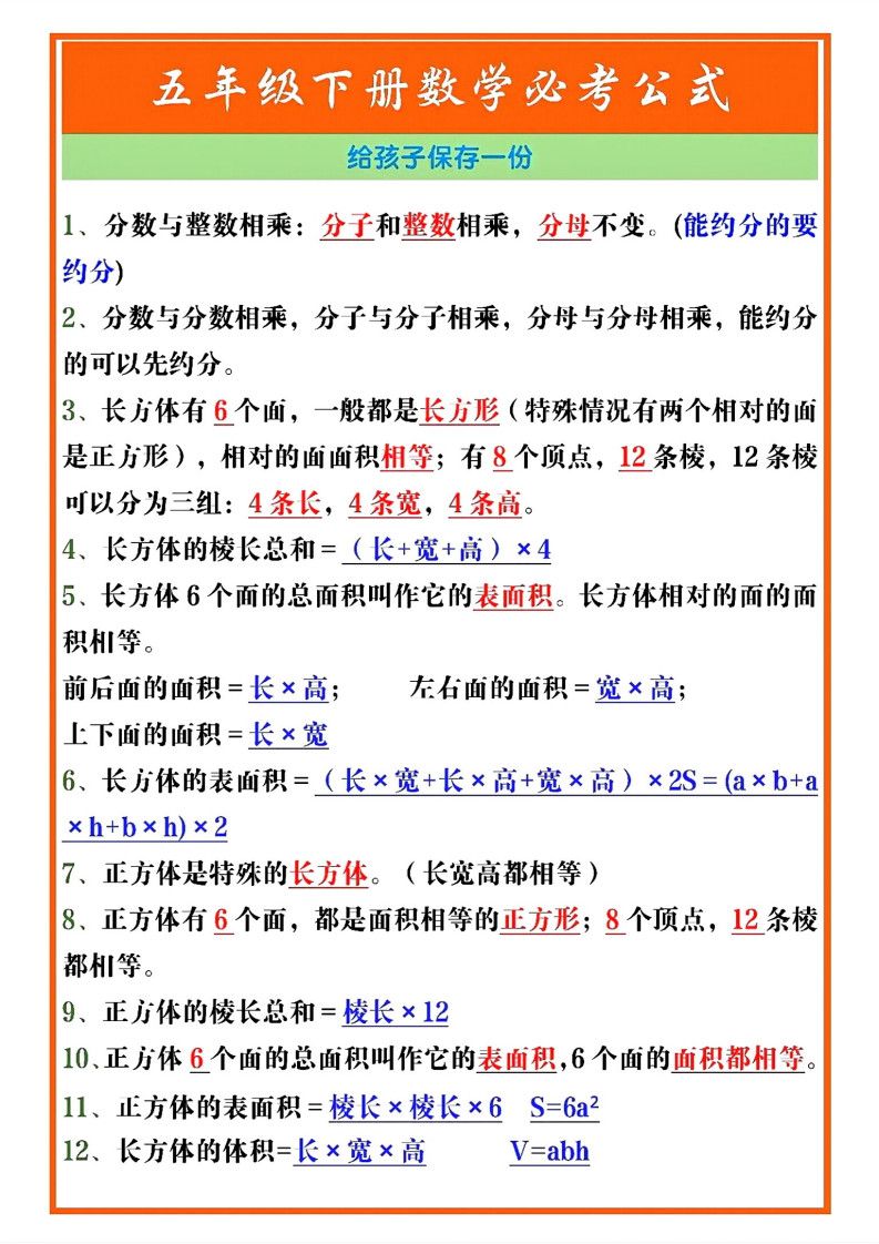 五年级下册数学必背公式大全.pdf无水印-免费下载