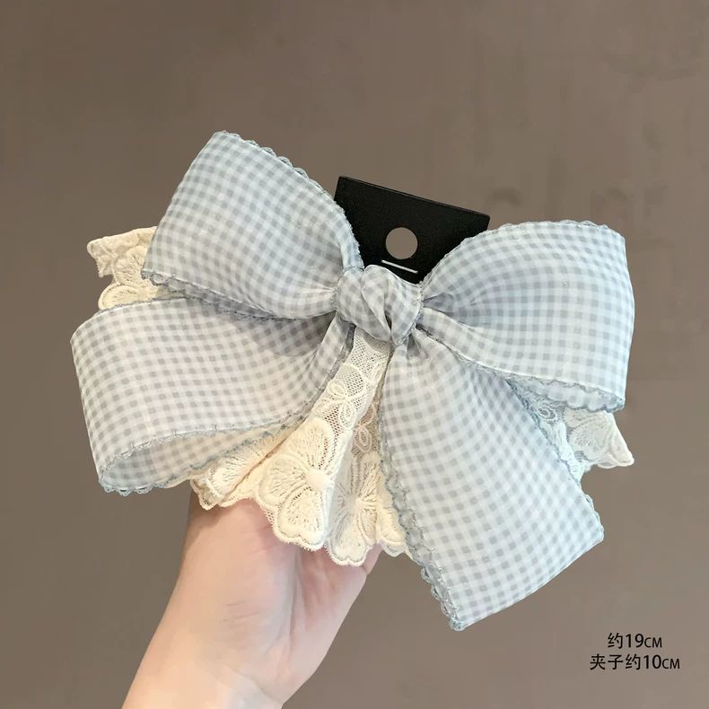 New Sweet Plaid Lace Bow Fresh And Elegant, Lazy Spring Clip, Gentle Half-tied Hair Accessory_voghion.com