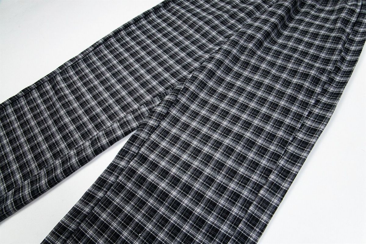 American Retro Plaid Casual For Women, New Spring/summer Style, Color-blocked Plaid, Loose-fitting, Slimming, Wide-leg_ecoleips.com