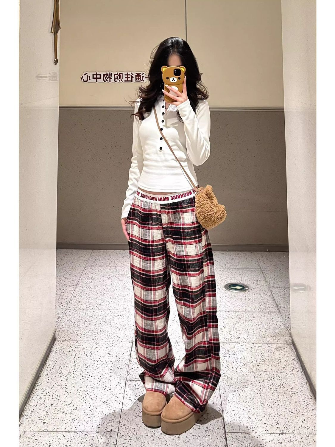 American Retro Plaid Casual For Women, New Spring/summer Style, Color-blocked Plaid, Loose-fitting, Slimming, Wide-leg_ecoleips.com
