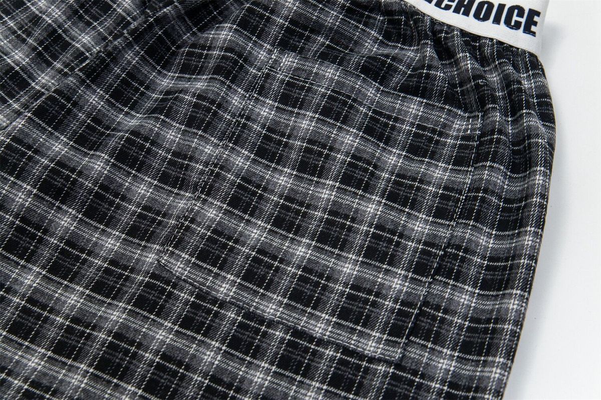 American Retro Plaid Casual For Women, New Spring/summer Style, Color-blocked Plaid, Loose-fitting, Slimming, Wide-leg_ecoleips.com