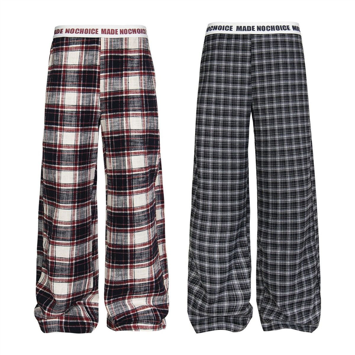 American Retro Plaid Casual For Women, New Spring/summer Style, Color-blocked Plaid, Loose-fitting, Slimming, Wide-leg_ecoleips.com