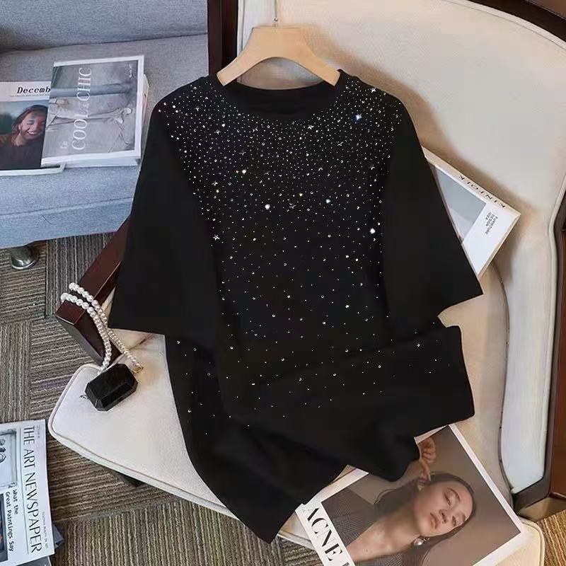 Heavy-duty Pure Cotton Shiny Starry Short-sleeve T-shirt 2026 Loose-fitting Figure-flattering Top Bright_ecoleips.com