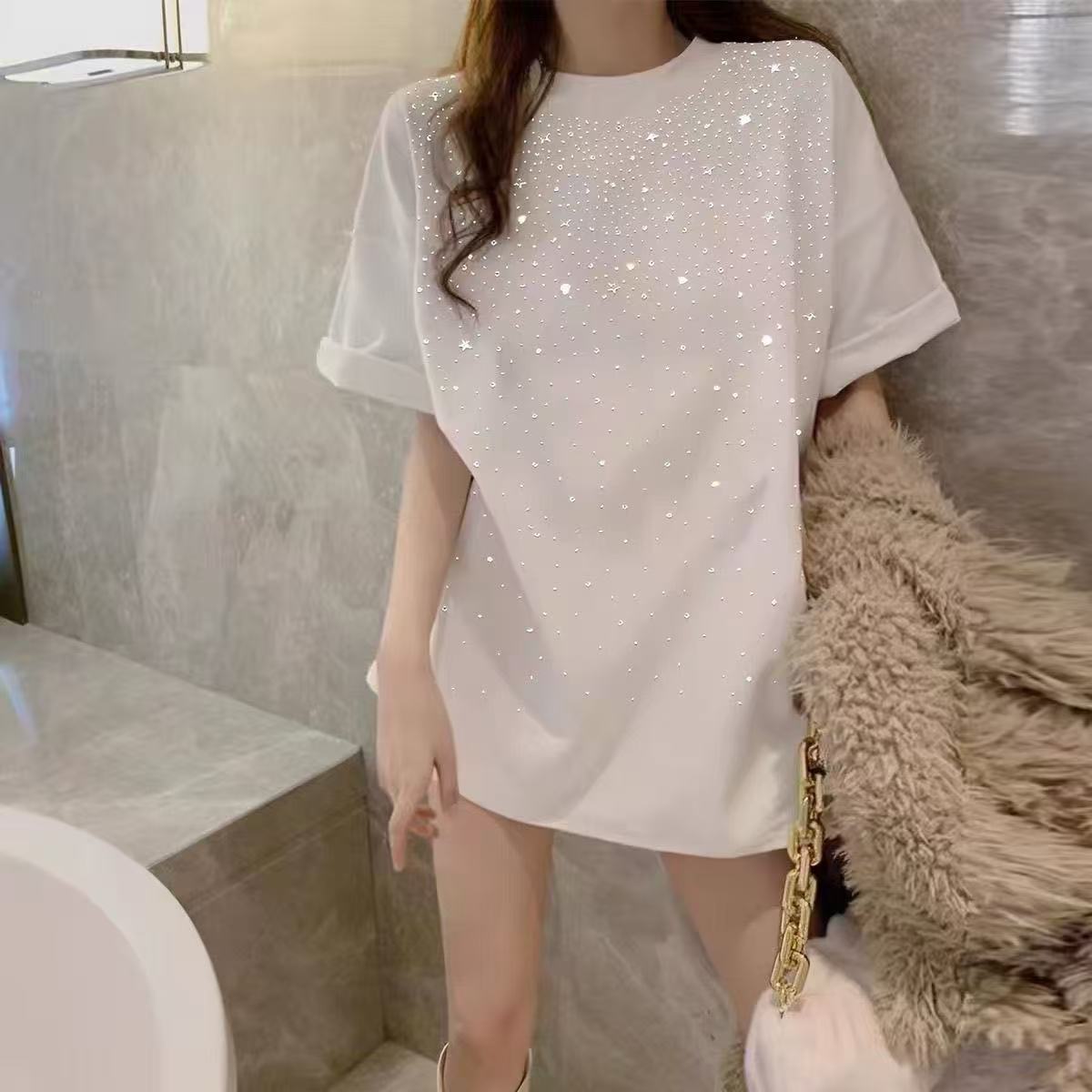 Heavy-duty Pure Cotton Shiny Starry Short-sleeve T-shirt 2026 Loose-fitting Figure-flattering Top Bright_ecoleips.com