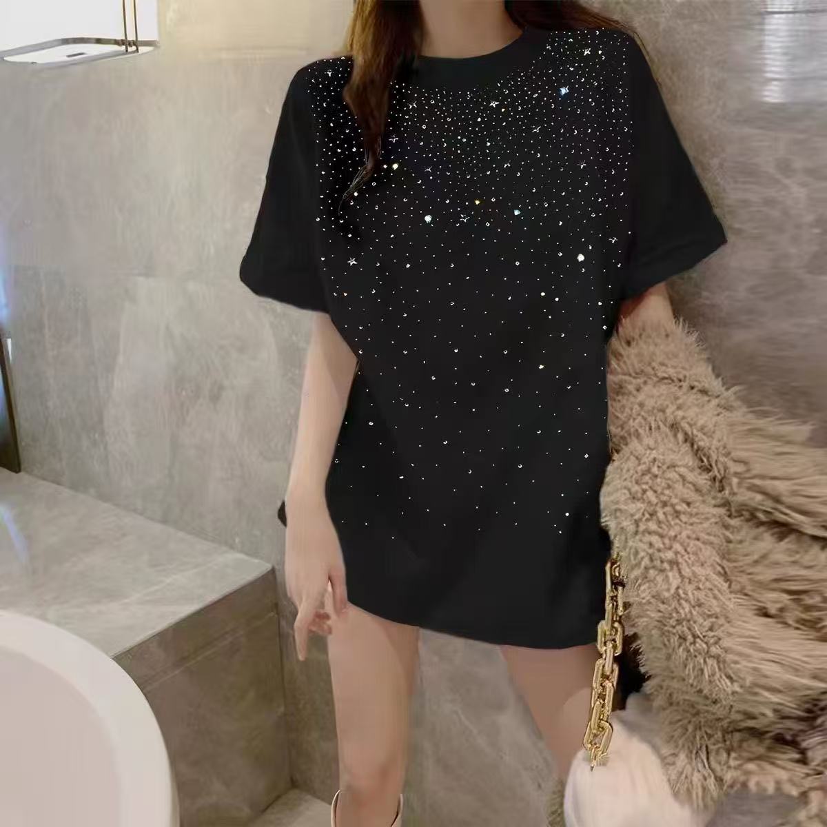 Heavy-duty Pure Cotton Shiny Starry Short-sleeve T-shirt 2026 Loose-fitting Figure-flattering Top Bright_ecoleips.com