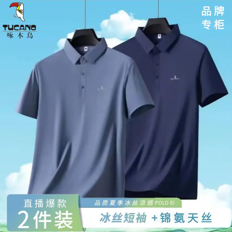 啄木鸟正品夏季短袖T恤休闲冰丝POLO衫高奢款中老年上衣爸爸装 图片 4