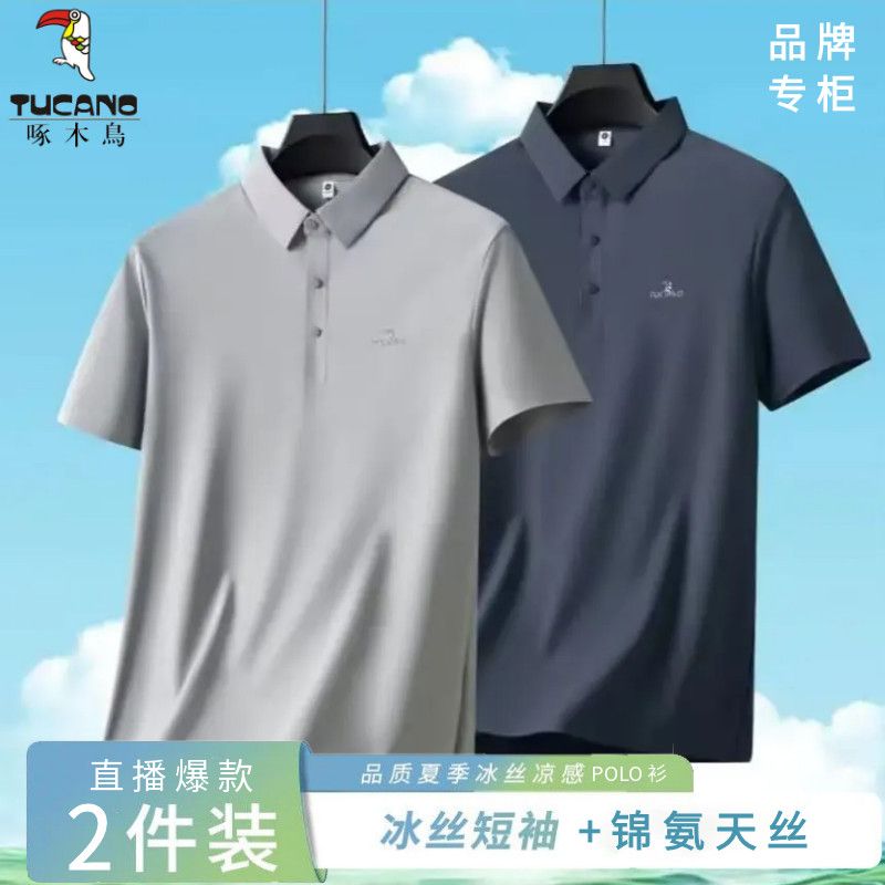 啄木鸟正品夏季短袖T恤休闲冰丝POLO衫高奢款中老年上衣爸爸装 图片 3