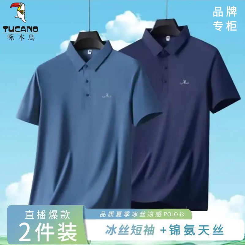 啄木鸟正品夏季短袖T恤休闲冰丝POLO衫高奢款中老年上衣爸爸装 图片 9