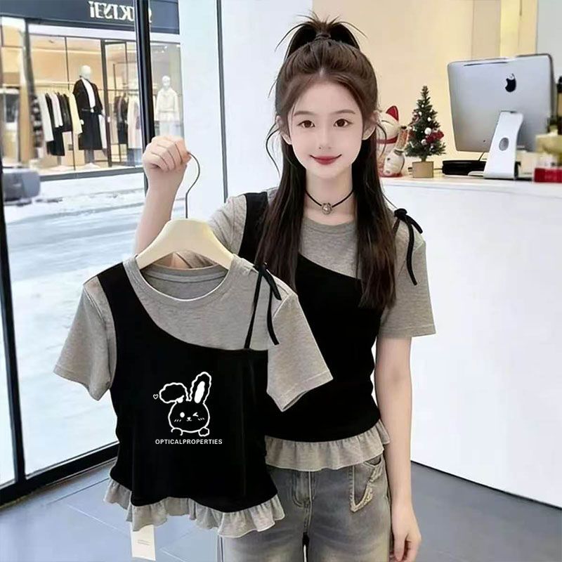 Mädchen T-shirt Aus Reiner Baumwolle Mit Optischem Zweiteiler_voghion.com