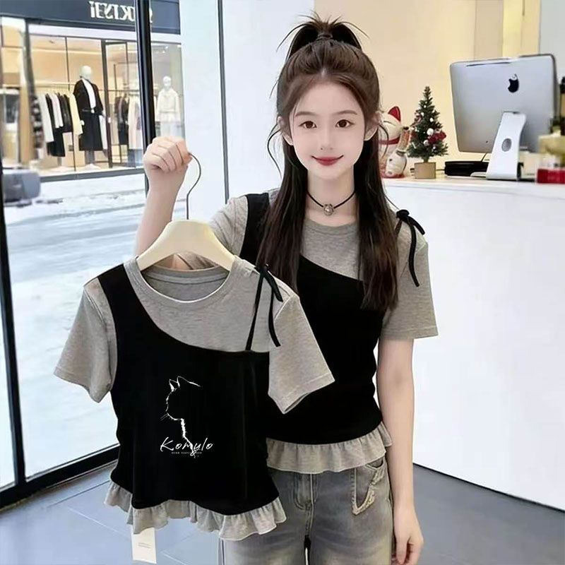 Mädchen T-shirt Aus Reiner Baumwolle Mit Optischem Zweiteiler_voghion.com