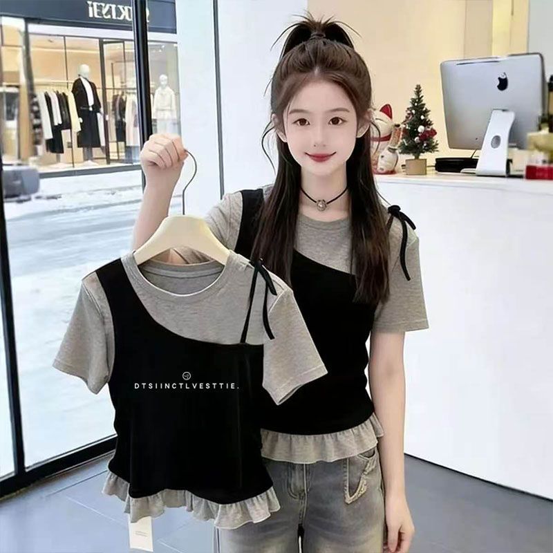 Mädchen T-shirt Aus Reiner Baumwolle Mit Optischem Zweiteiler_voghion.com