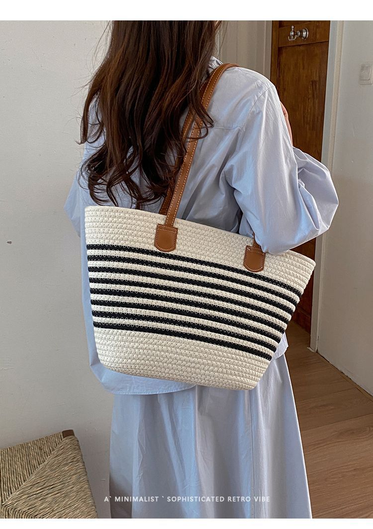 Geflochtene Stroh Eimer Tasche Große Damen Strandtasche_voghion.com