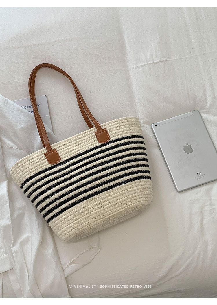 Geflochtene Stroh Eimer Tasche Große Damen Strandtasche_voghion.com