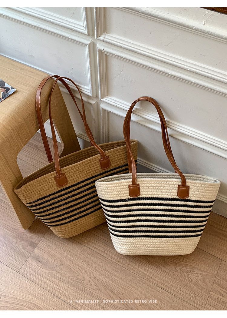 Geflochtene Stroh Eimer Tasche Große Damen Strandtasche_voghion.com