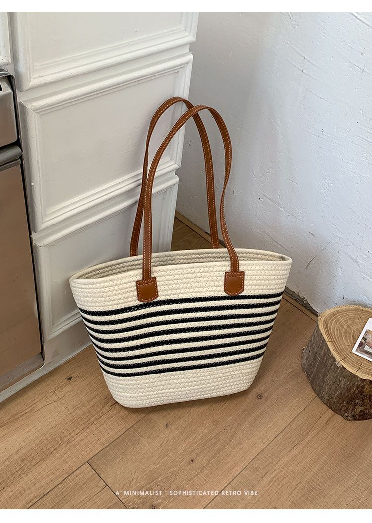 Geflochtene Stroh Eimer Tasche Große Damen Strandtasche_voghion.com
