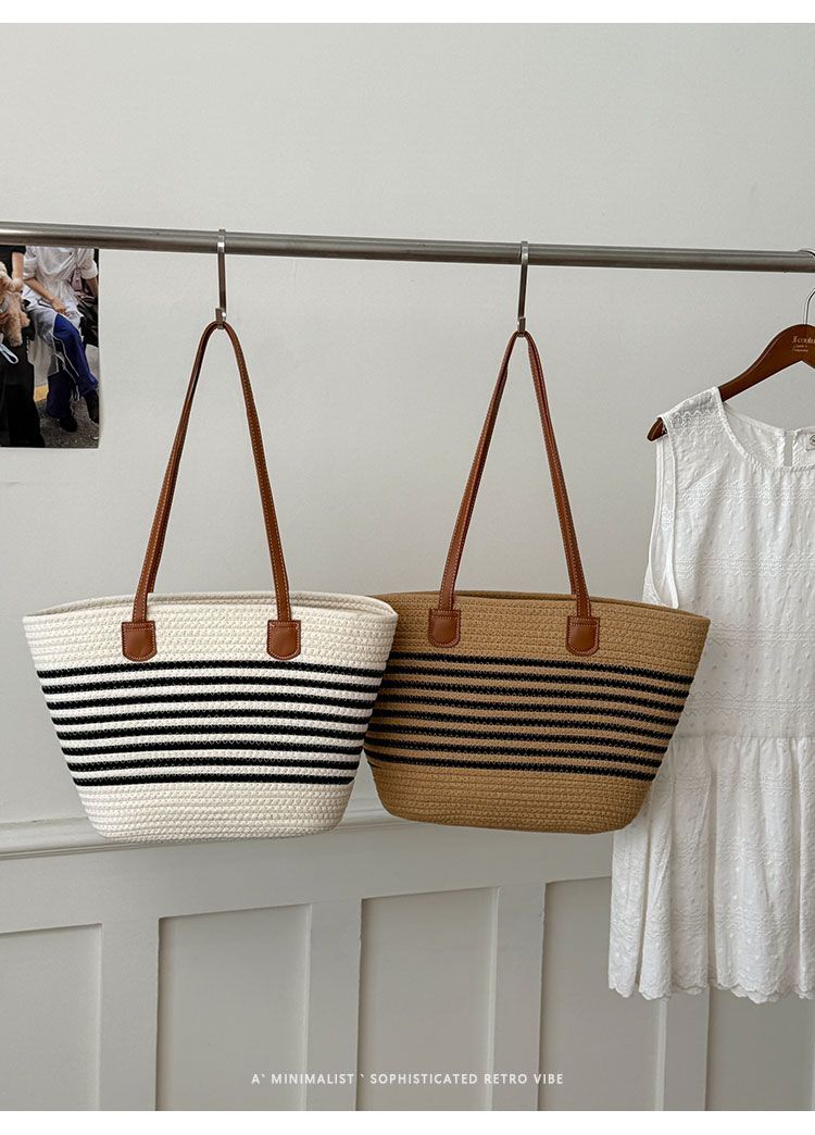 Geflochtene Stroh Eimer Tasche Große Damen Strandtasche_voghion.com