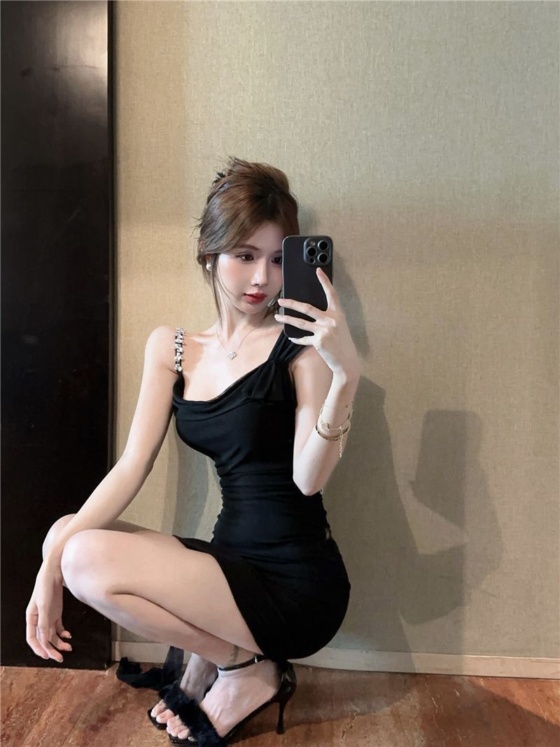 Zwarte bodycon minijurk met strass voor dames feest_voghion.com