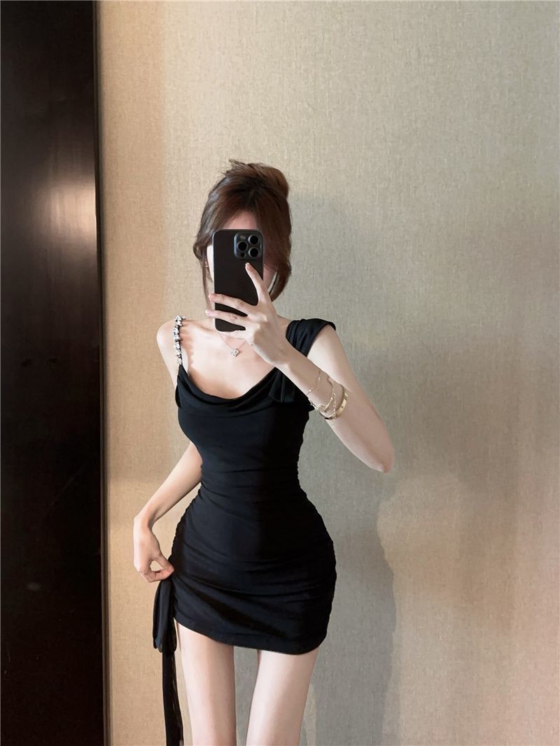 Zwarte bodycon minijurk met strass voor dames feest_voghion.com
