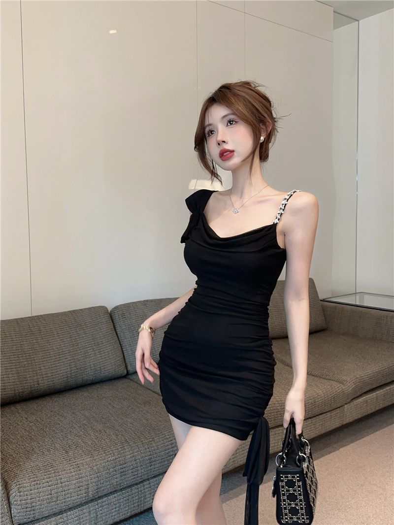 Zwarte bodycon minijurk met strass voor dames feest_voghion.com