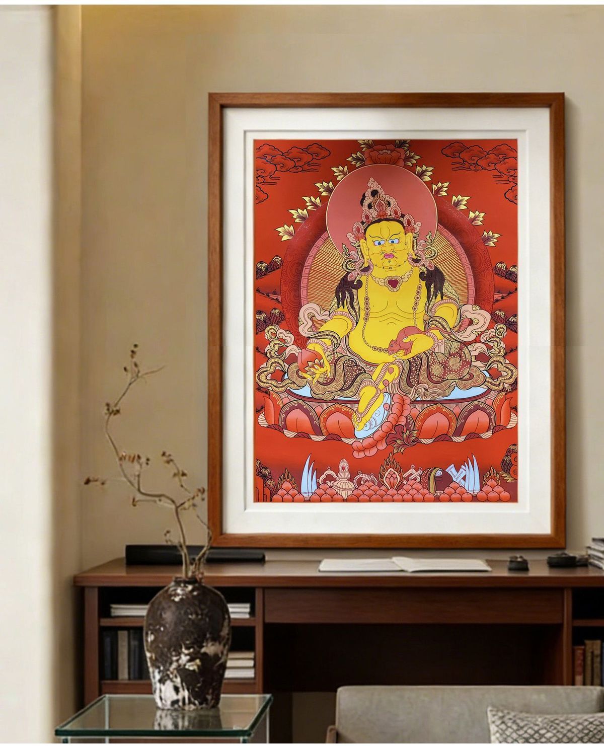 Hand-Painted 手绘唐卡挂画黄财神绿度母文殊手工绘制西藏尼泊尔装饰画四臂观音 detail 4
