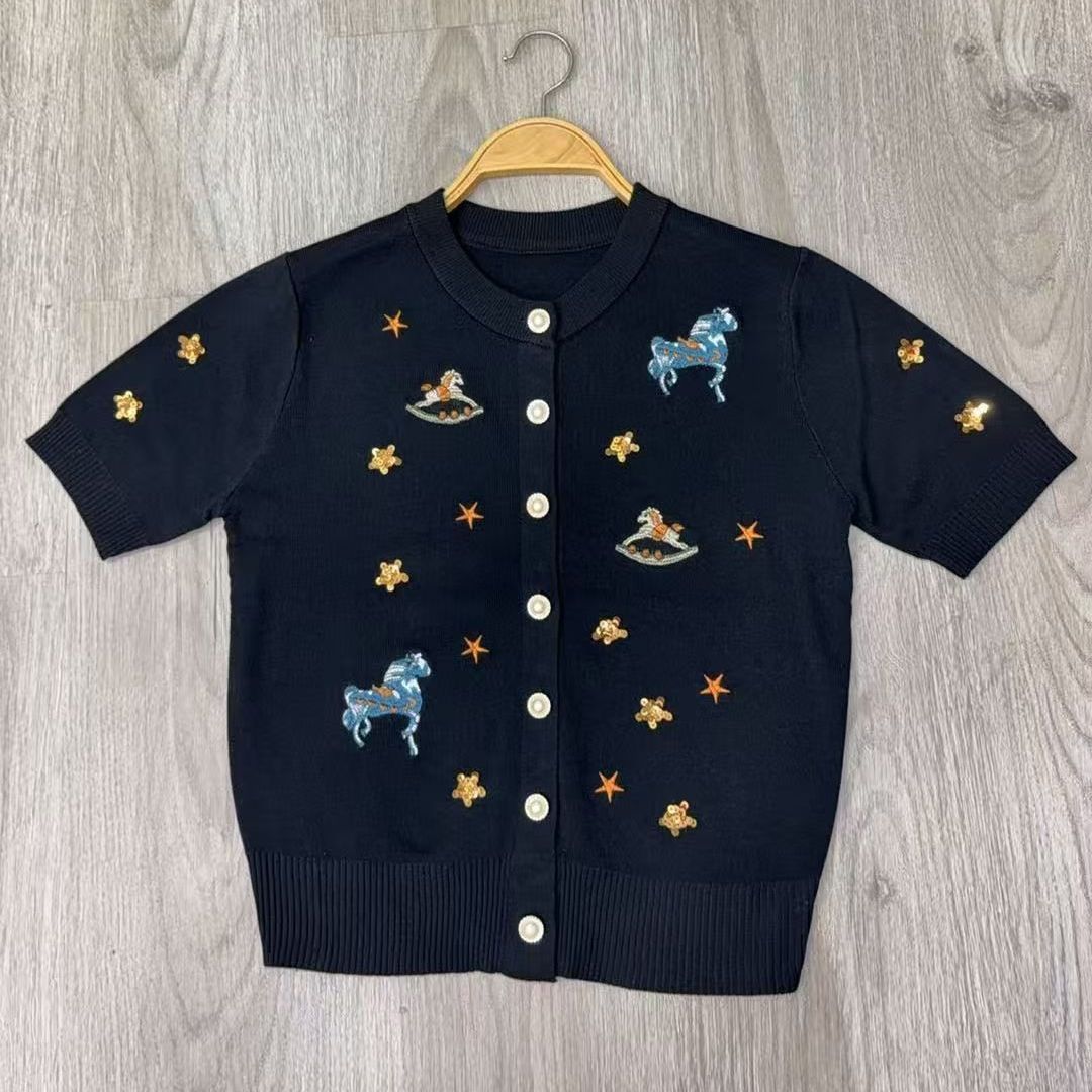 Neuheit Sommer 2026: Bestickte Strickjacke mit Pony-Motiv – vielseitig, modisch, angesagter Trend, ein Must-have für jeden Anlass_voghion.com