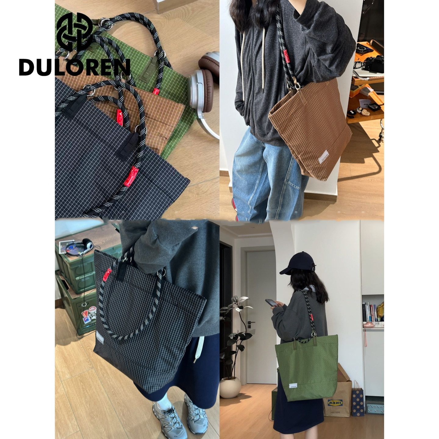 DULOREN山系攀岩绳户外防水尼龙男女手拎单肩包大容量通勤托特包 图片 1
