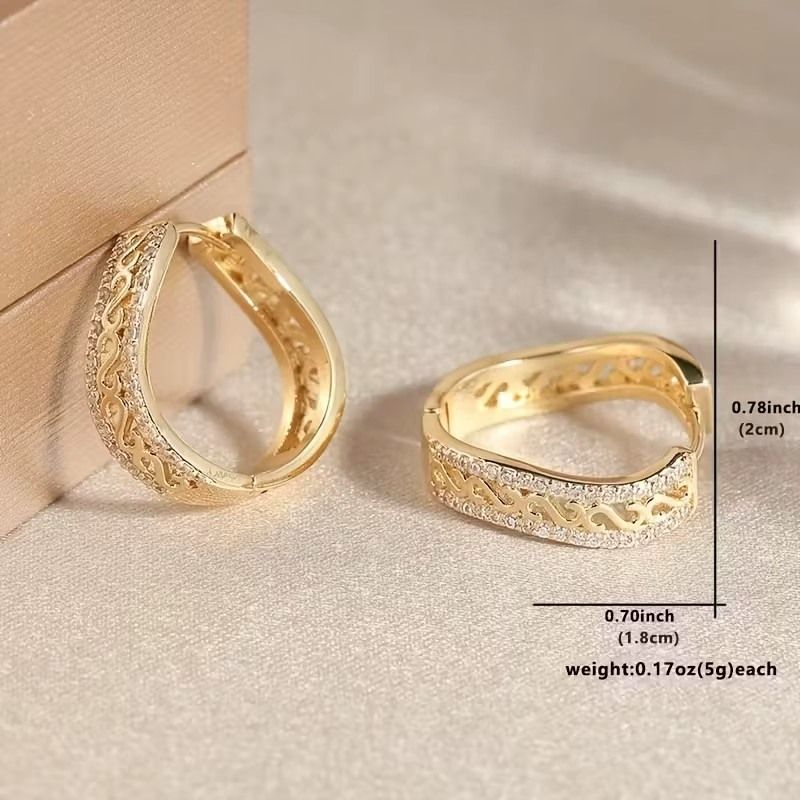 Elegant Gold Hoop Earrings With Shiny Zircon Cloud Pattern Design_voghion.com
